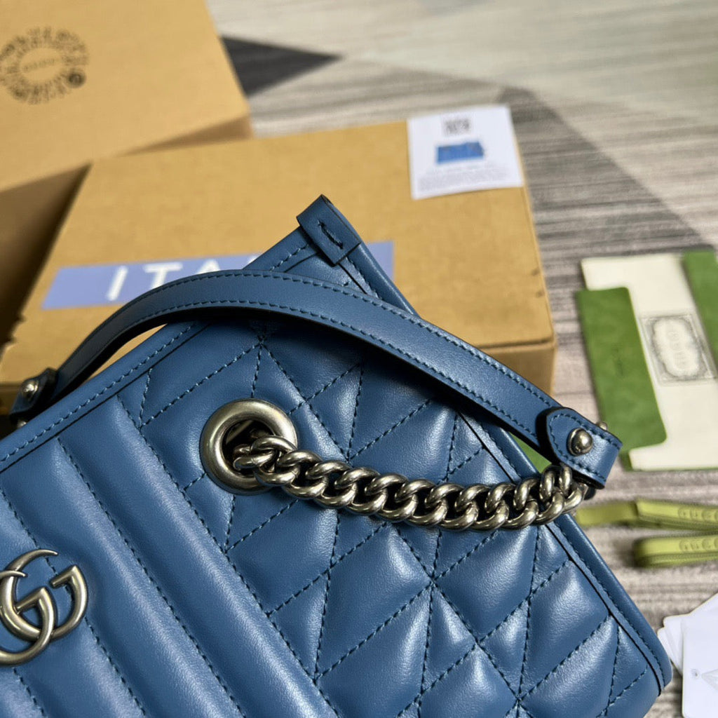 gg Marmont Medium Matelasse Tote Blue For Women, Women’s Bags 13.6in/34cm gg ‎‎675796 UM8BF 4340