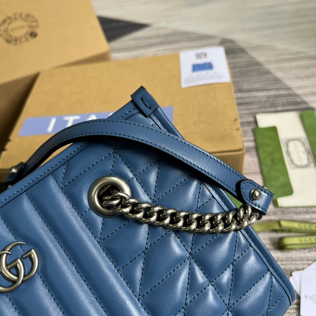 gg Marmont Medium Matelasse Tote Blue For Women, Women’s Bags 13.6in/34cm gg ‎‎675796 UM8BF 4340