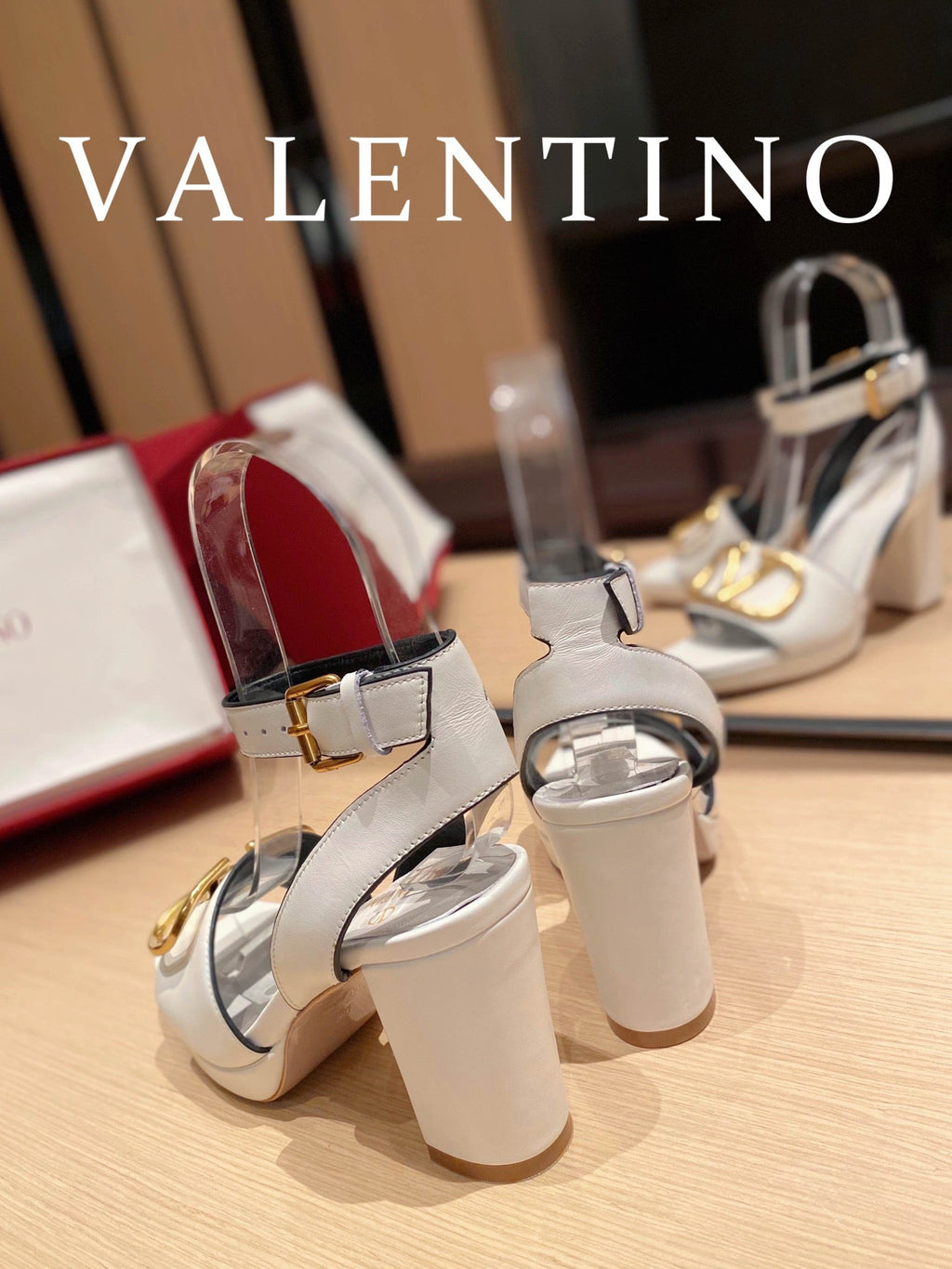 Valentino Garavani Strap Heeled Sandals With V Logo Signature EmbellisGLAMIent White For Women