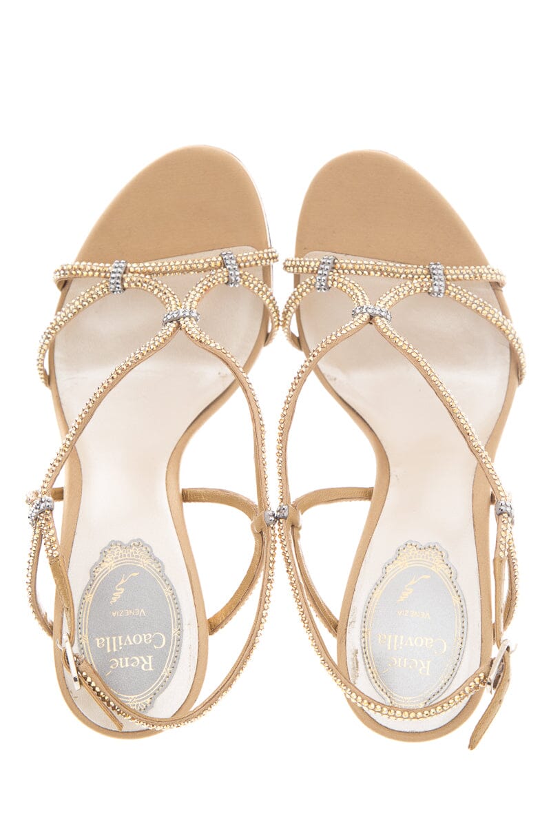 Rene Caovilla Gold Studded Open Toe Heels SZ 37