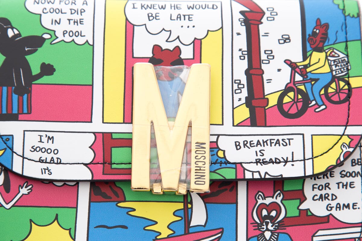 Moschino Multicolor Cartoon Strip Print Leather Handbag