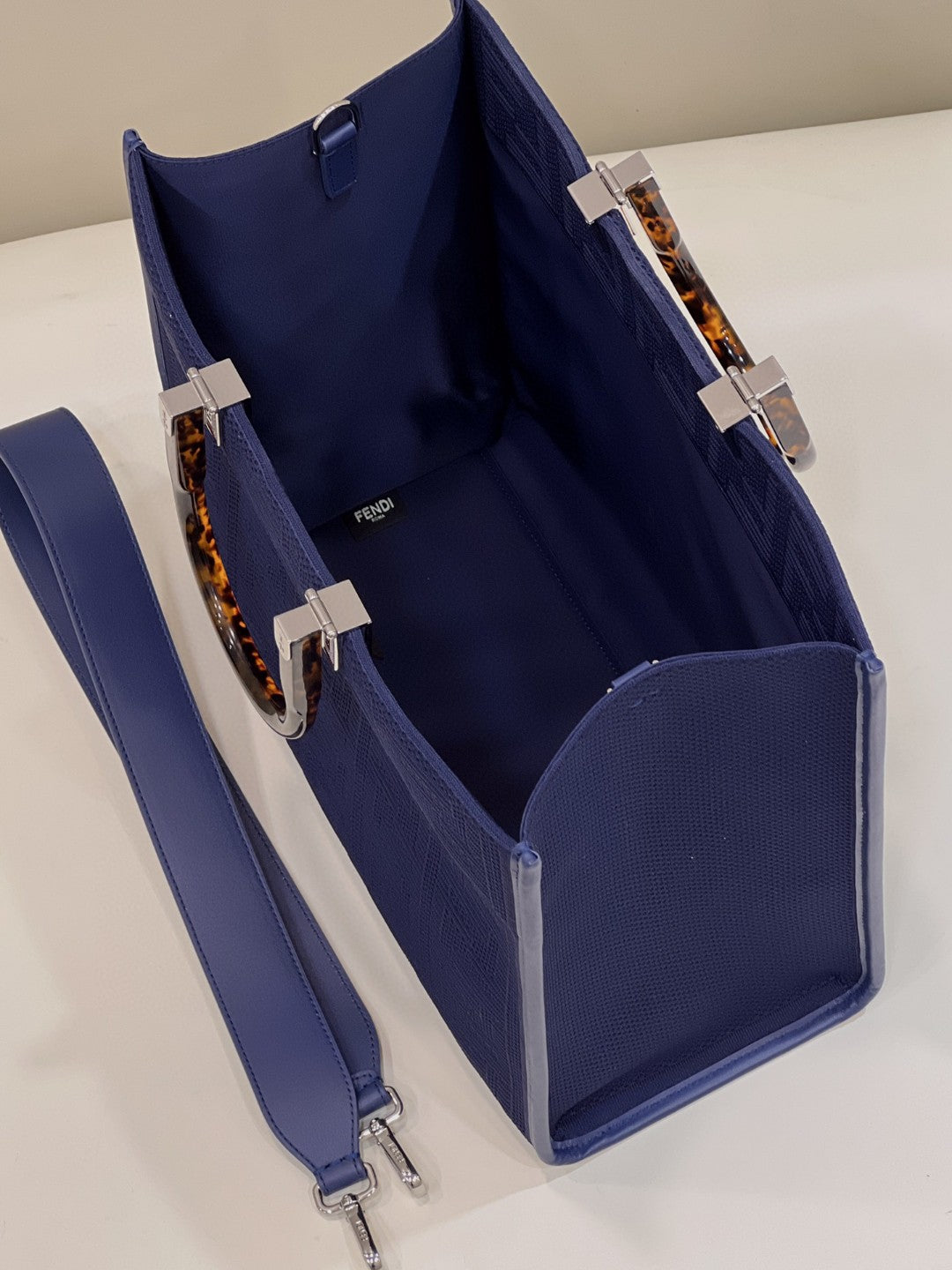FI Sunshine MeGLAMIum Navy Blue FF fabric shopper Bag For Woman 31cm/12in