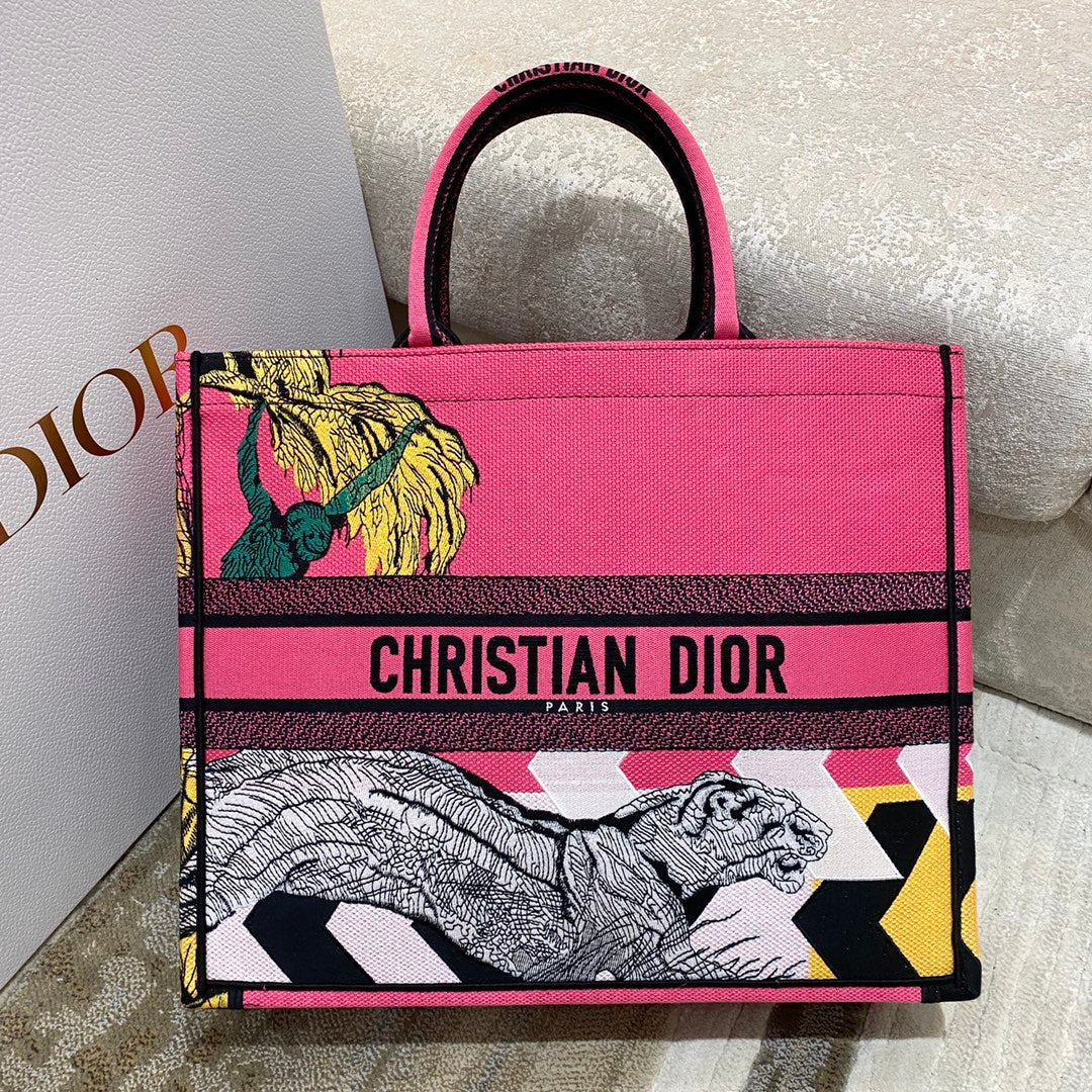 GLAMI Large Book Tote Multicolor Toile de Jouy Zoom Pop Embroidery, Fuchsia Pink, For Women WomenÃ¢â‚¬â„¢s Handbags, 41cm CD M1286ZROH_M929