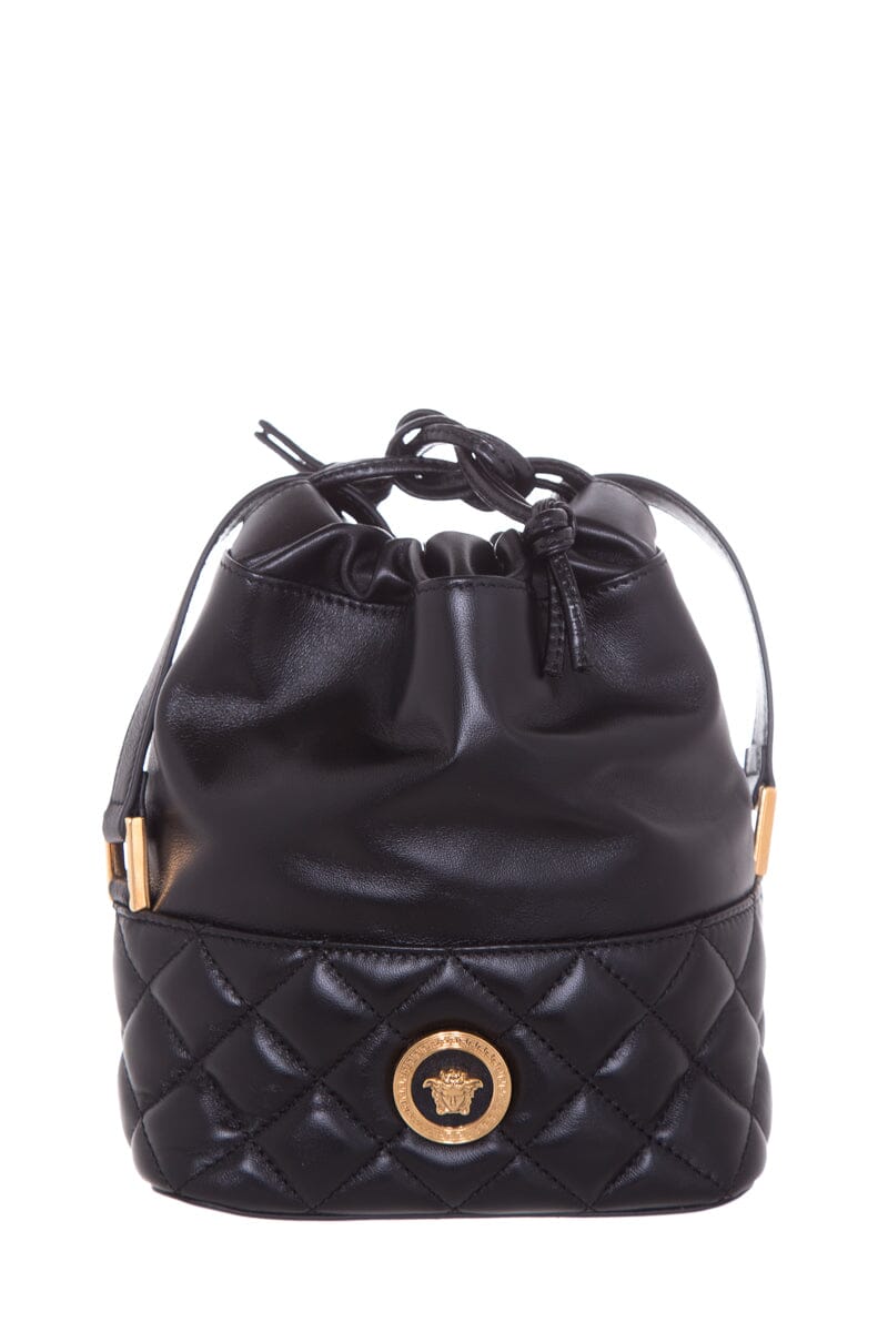 Versace La Medusa Black Quilted Nappa Leather Bucket Bag
