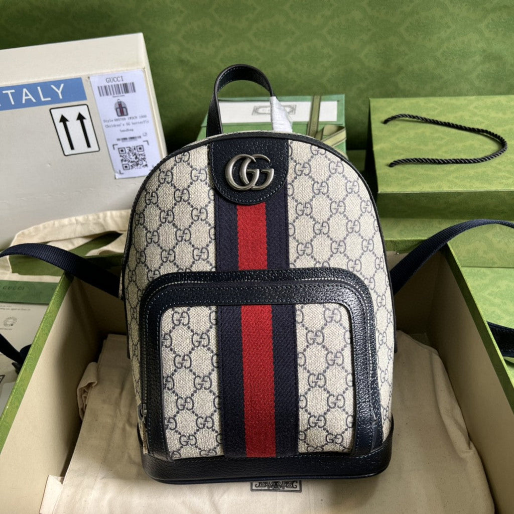 gg Ophidia gg Small Backpack Beige And Blue gg Supreme Canvas For Women 11.5in/29cm Beige