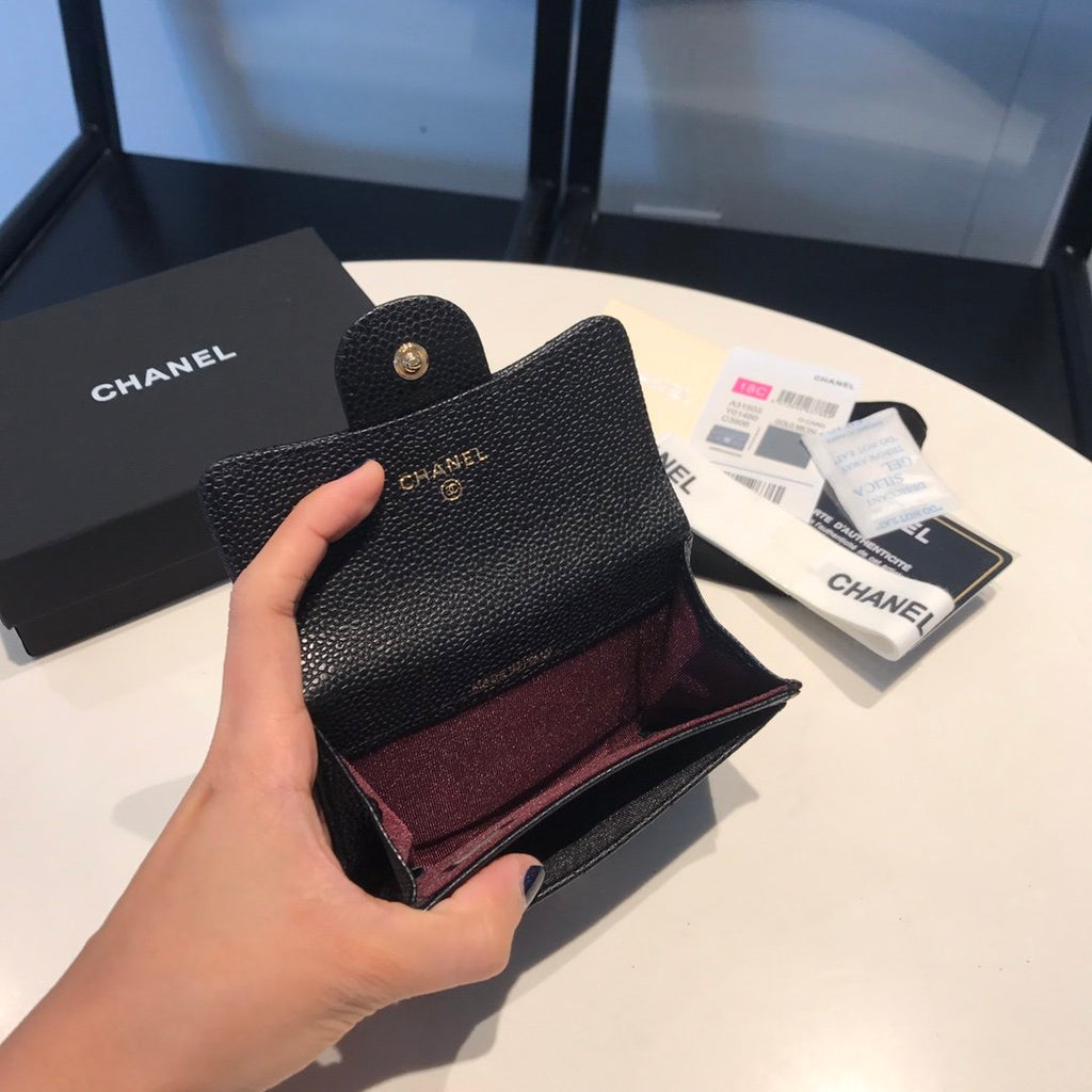 CHL Classic Card Holder Gold Toned Hardware Black For Women, Women’s Wallet 4.5in/11.5cm