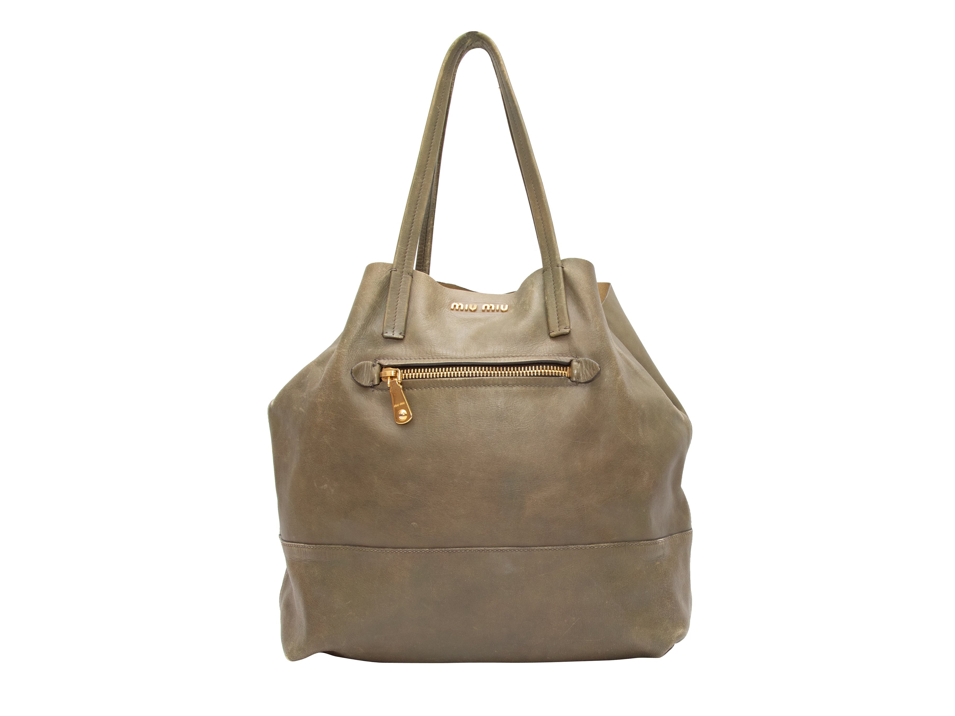 Olive Miu Miu Leather Tote Bag
