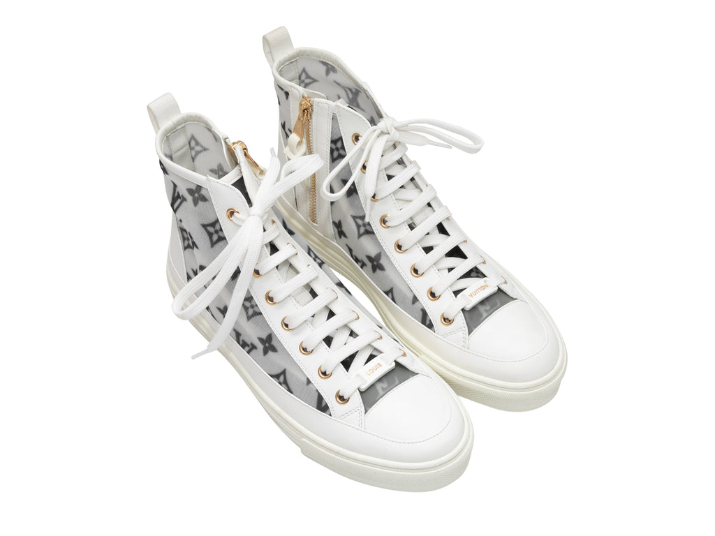 White & Black Louis Vuitton Monogram High-Top Sneakers Size 38