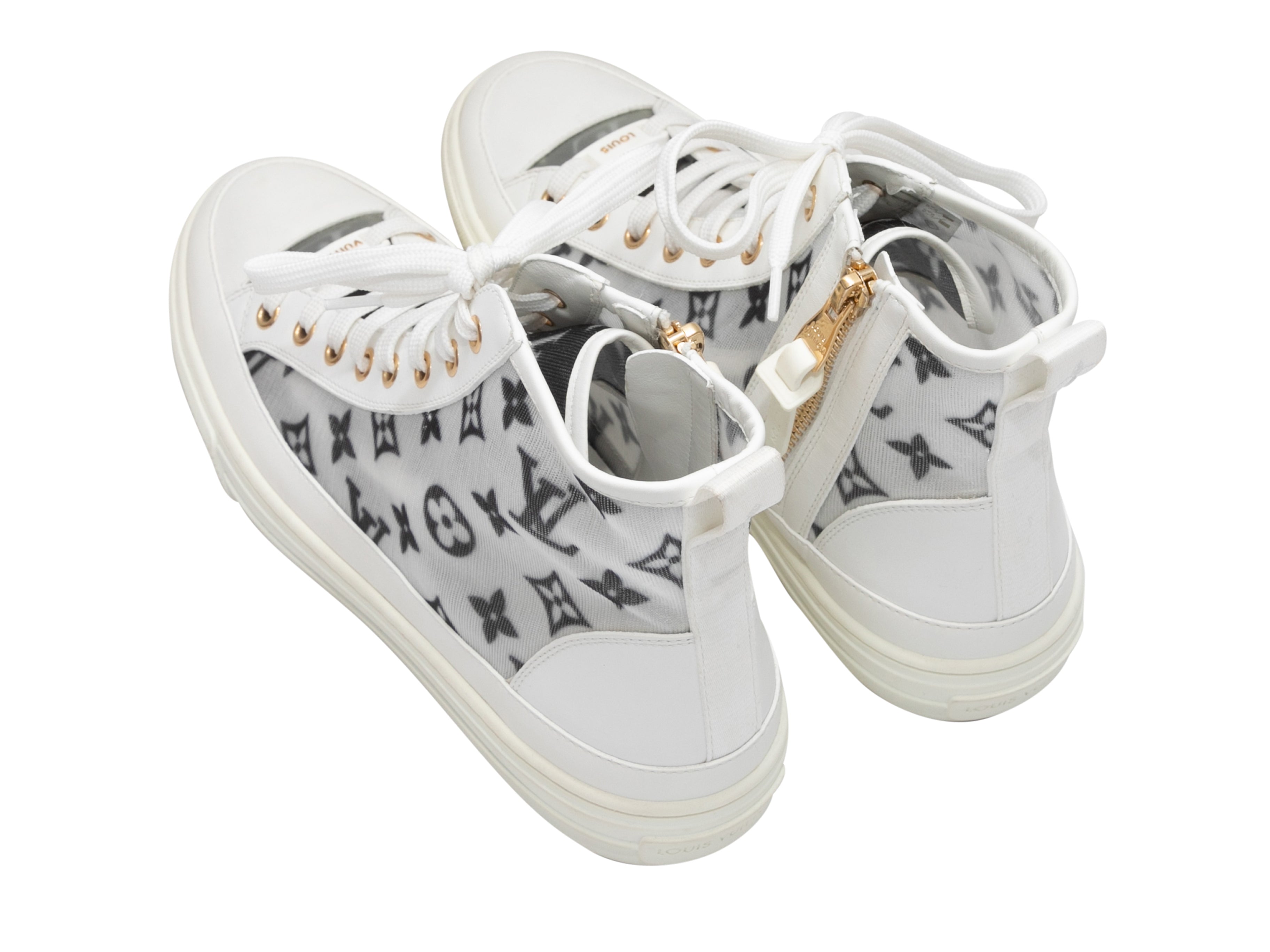 White & Black Louis Vuitton Monogram High-Top Sneakers Size 38