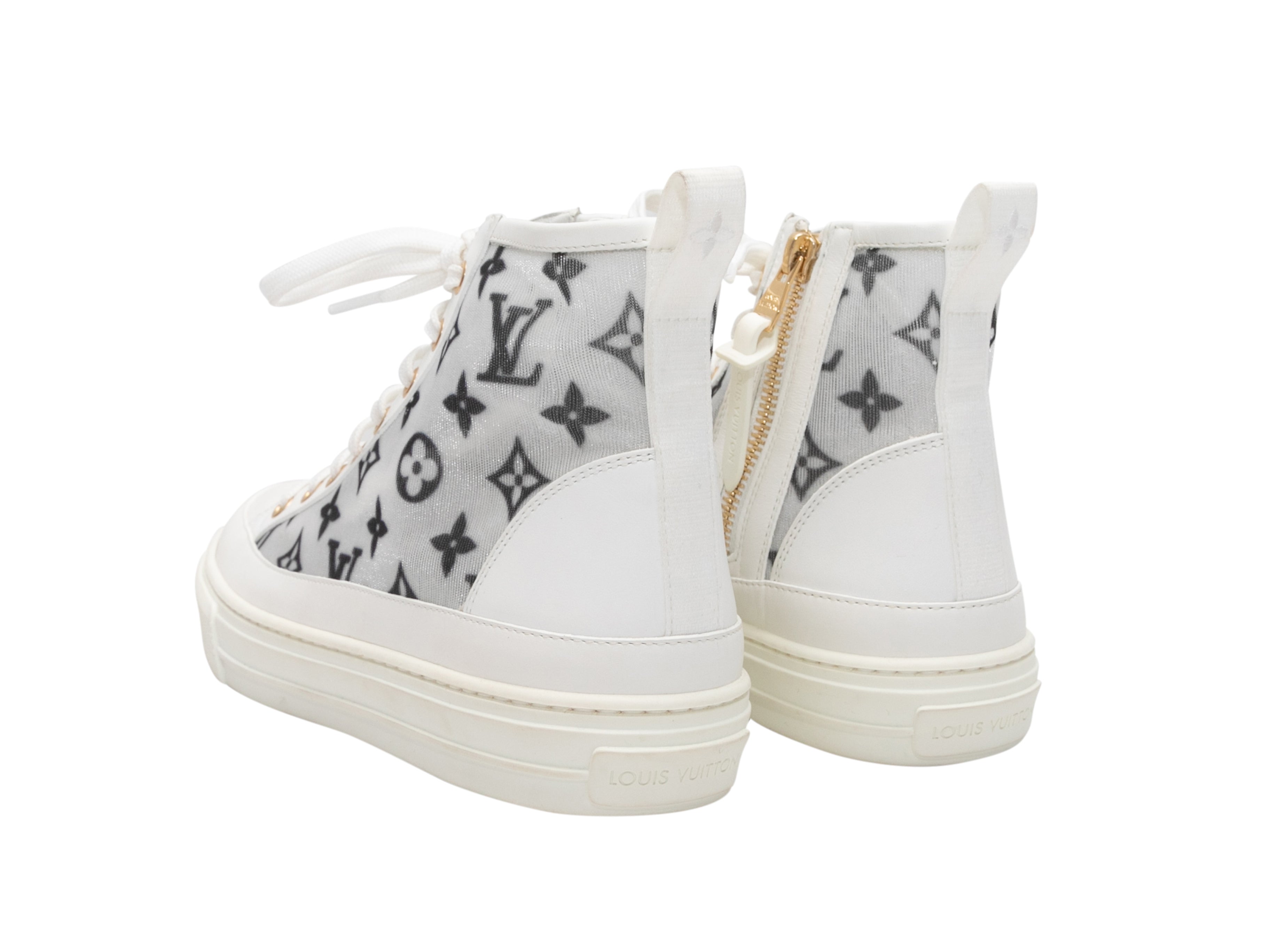 White & Black Louis Vuitton Monogram High-Top Sneakers Size 38