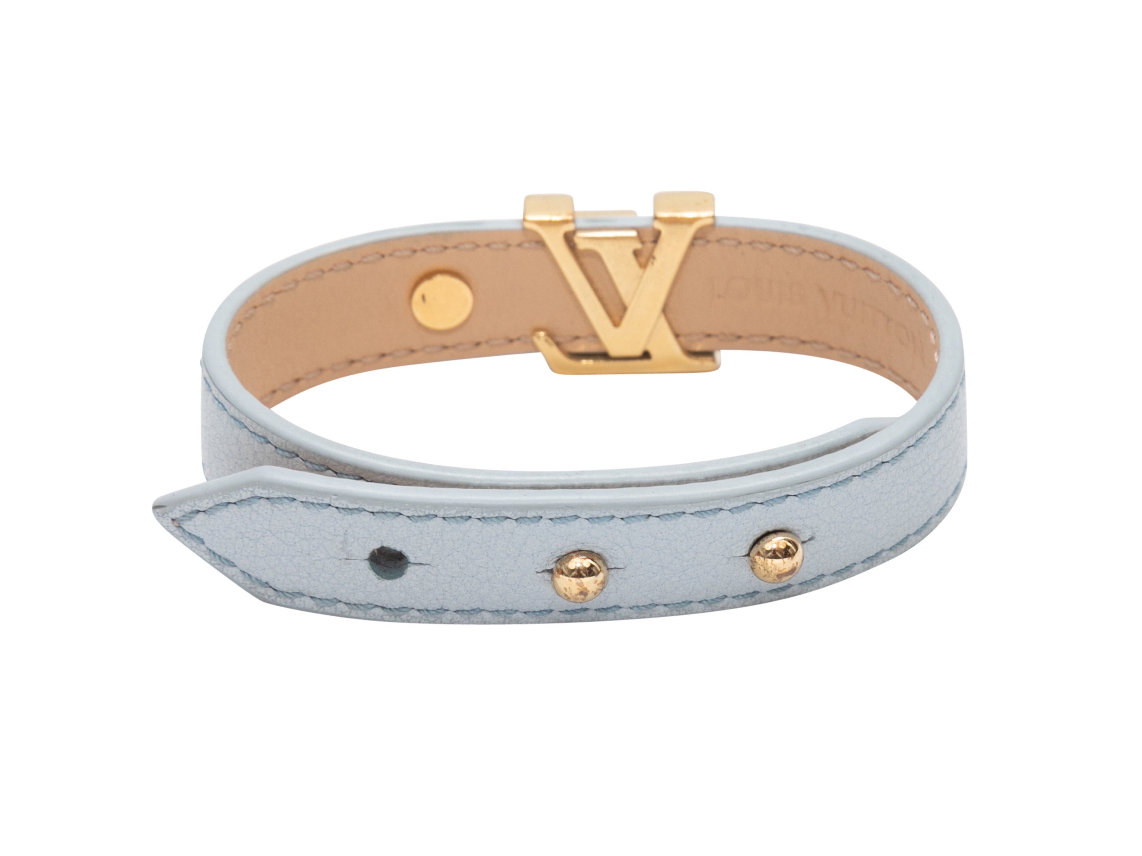 Light Blue Louis Vuitton Leather Logo Bracelet