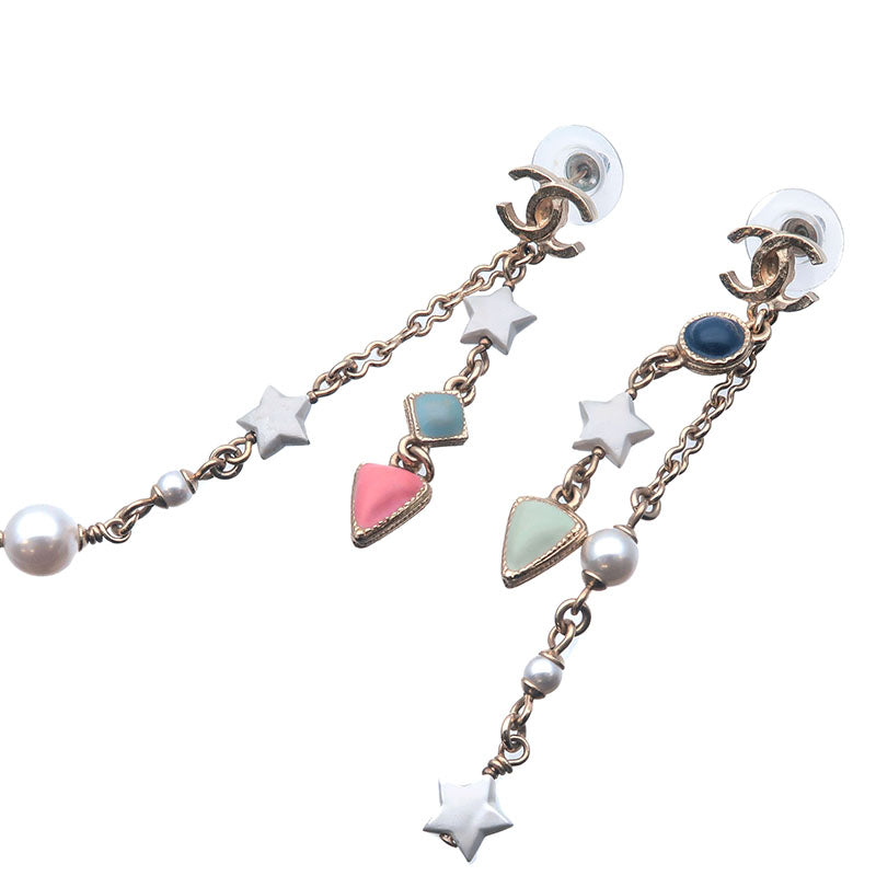 CHANEL CoCo Mark Drop Earrings Imitation Pearl Champagne Gold A19P