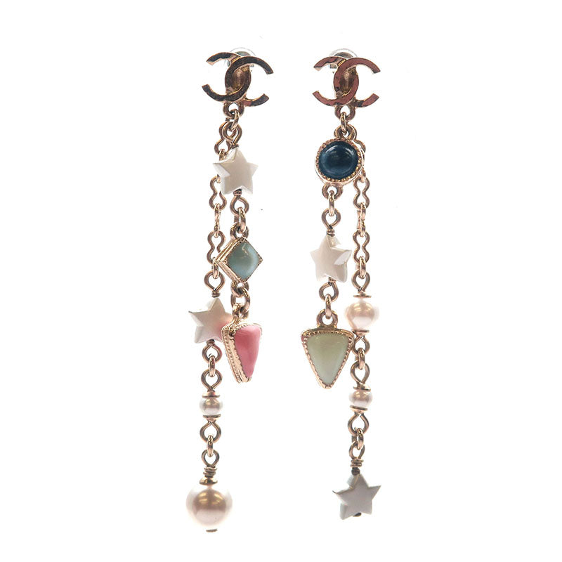CHANEL CoCo Mark Drop Earrings Imitation Pearl Champagne Gold A19P