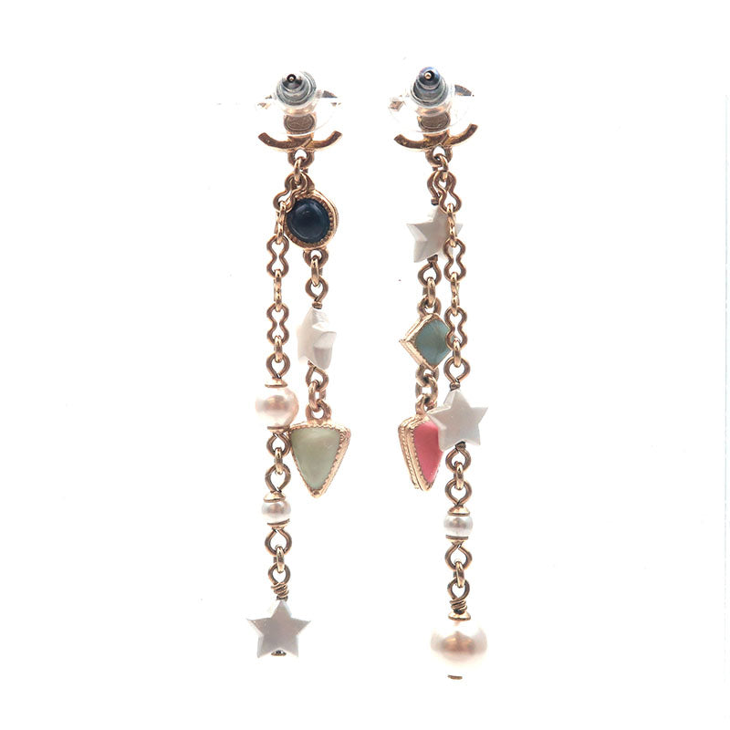 CHANEL CoCo Mark Drop Earrings Imitation Pearl Champagne Gold A19P