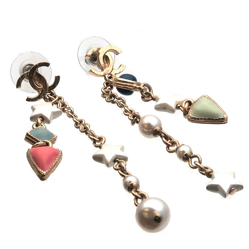CHANEL CoCo Mark Drop Earrings Imitation Pearl Champagne Gold A19P
