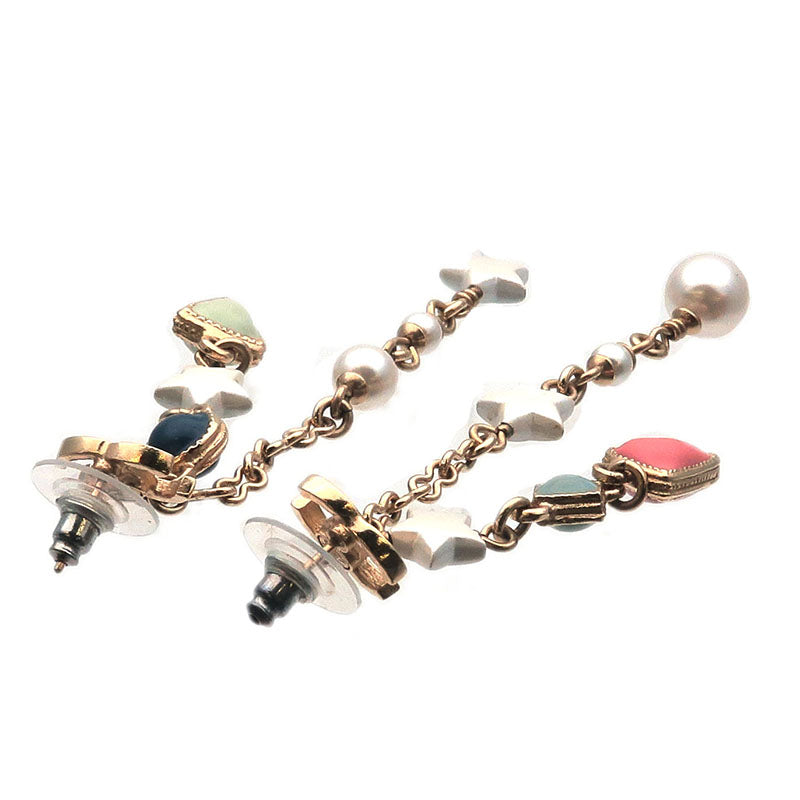 CHANEL CoCo Mark Drop Earrings Imitation Pearl Champagne Gold A19P