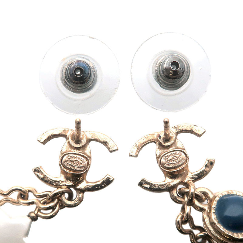 CHANEL CoCo Mark Drop Earrings Imitation Pearl Champagne Gold A19P