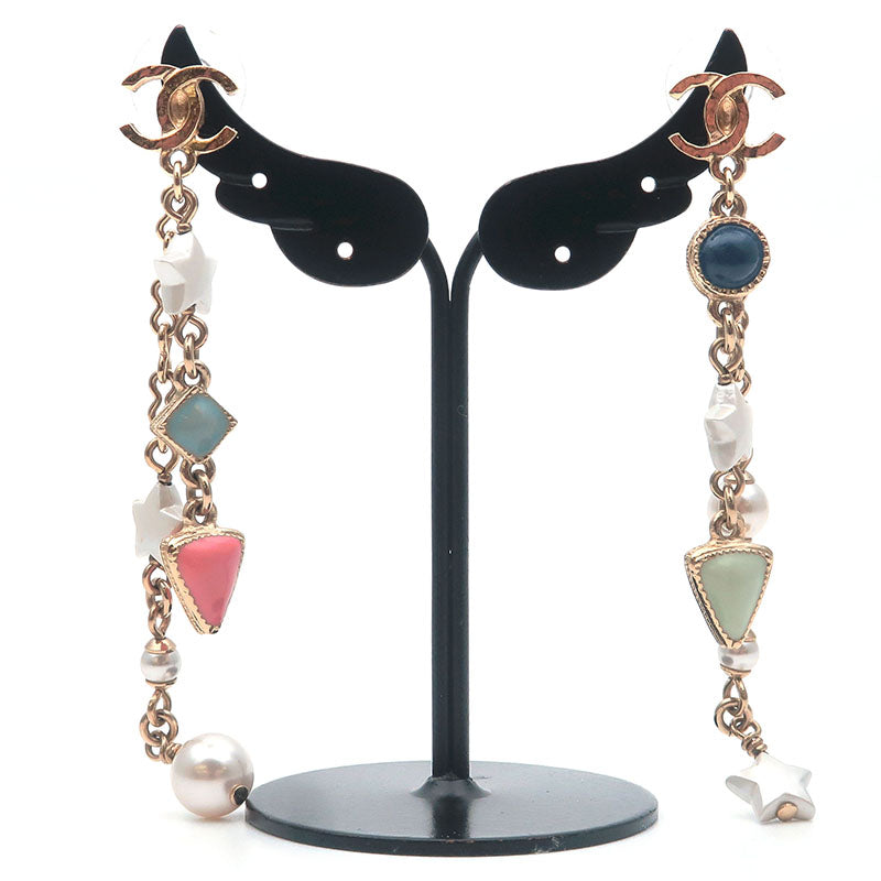 CHANEL CoCo Mark Drop Earrings Imitation Pearl Champagne Gold A19P