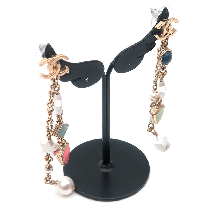 CHANEL CoCo Mark Drop Earrings Imitation Pearl Champagne Gold A19P