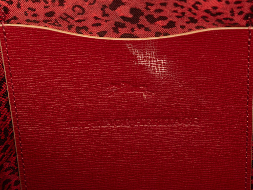 Red Longchamp Le Pliage Leather Tote
