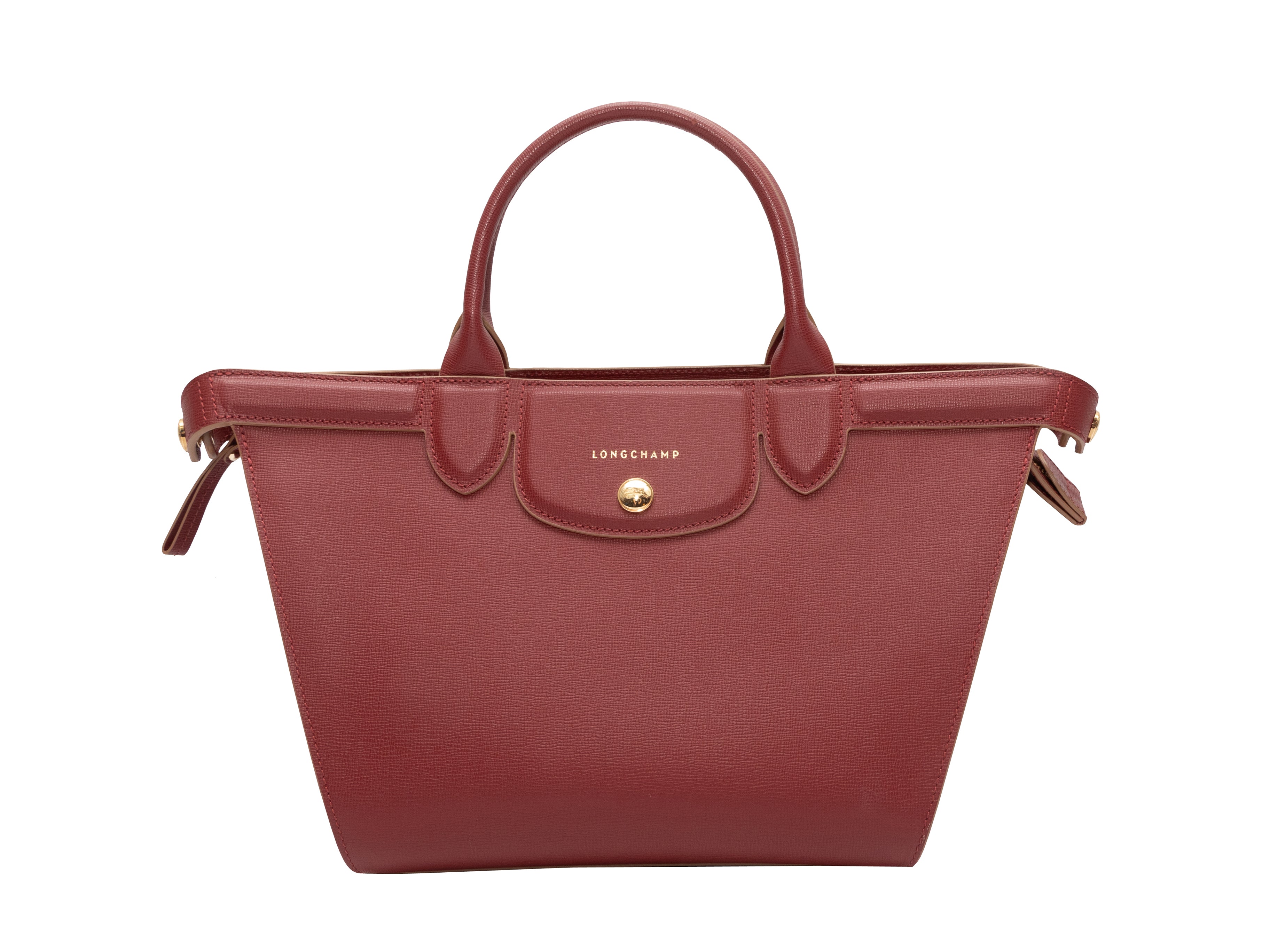 Red Longchamp Le Pliage Leather Tote