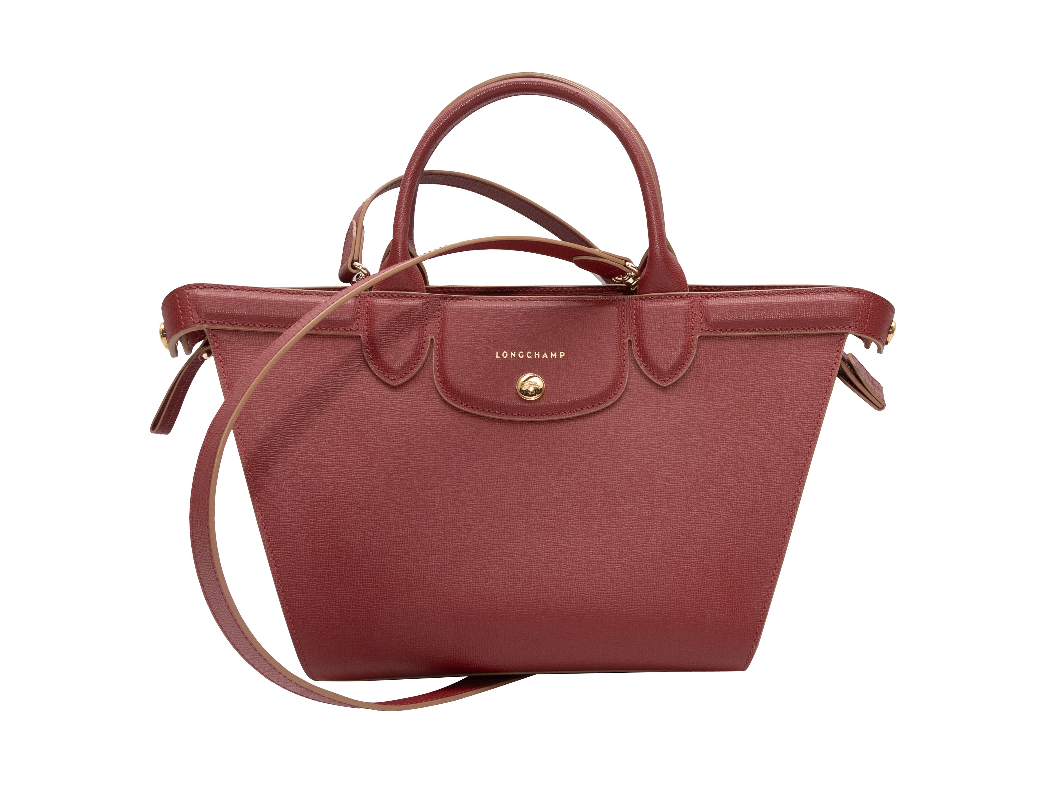 Red Longchamp Le Pliage Leather Tote