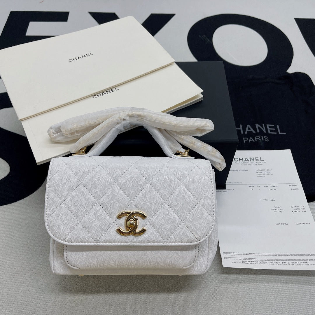CHLMini GlamIap Bag Top Handle White For Women 7.5in/19cm