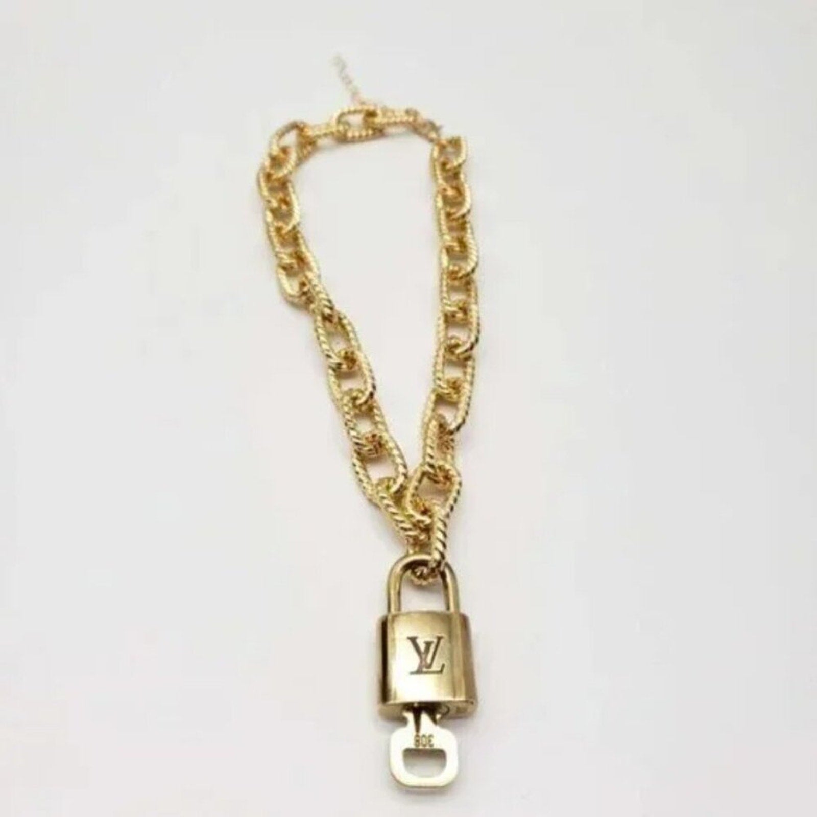 100% Auth Louis Vuitton Lock & Key with Unbranded Gold Plated Chain Necklace
