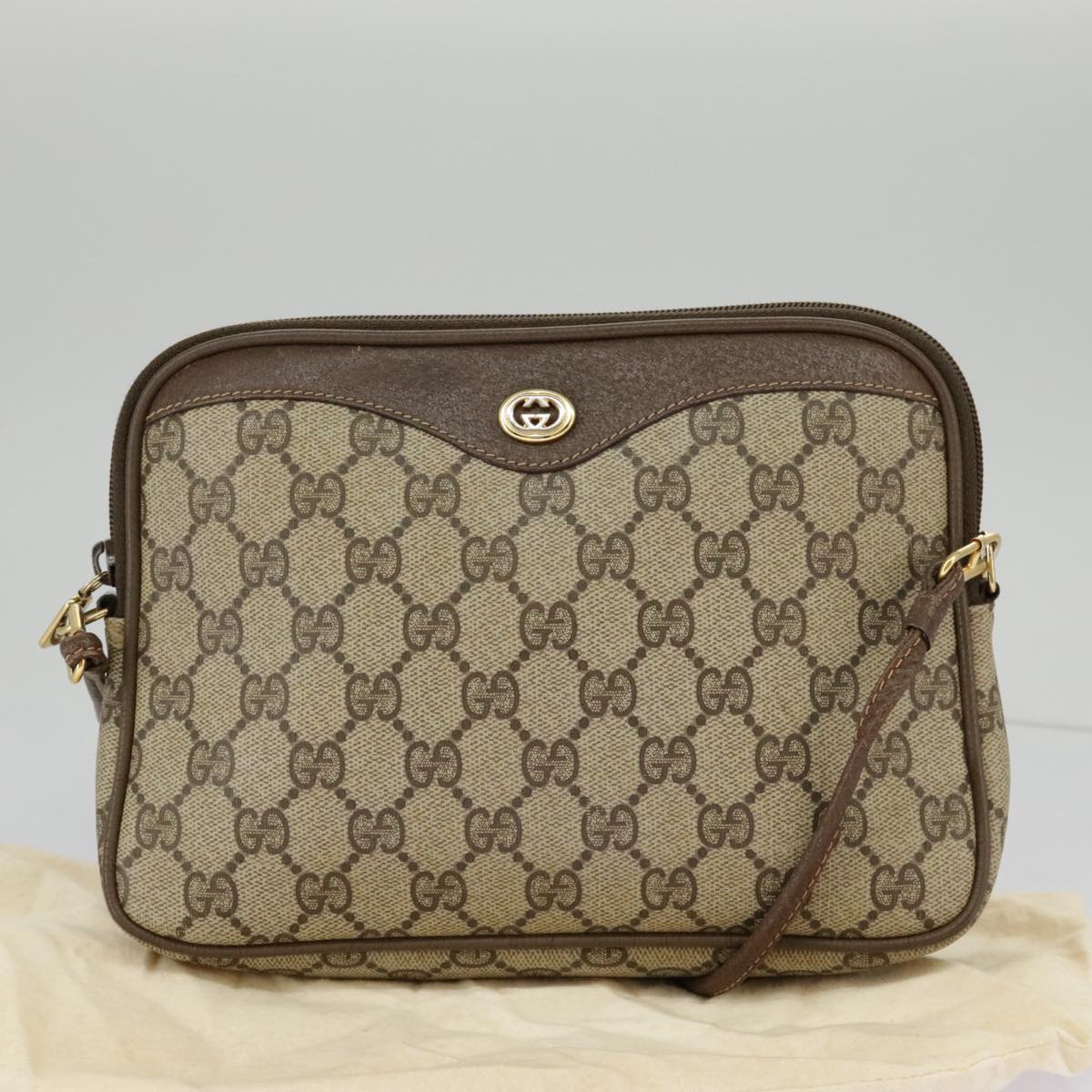 GUCCI GG Supreme Shoulder Bag PVC Beige Gold 97 02 068 100038