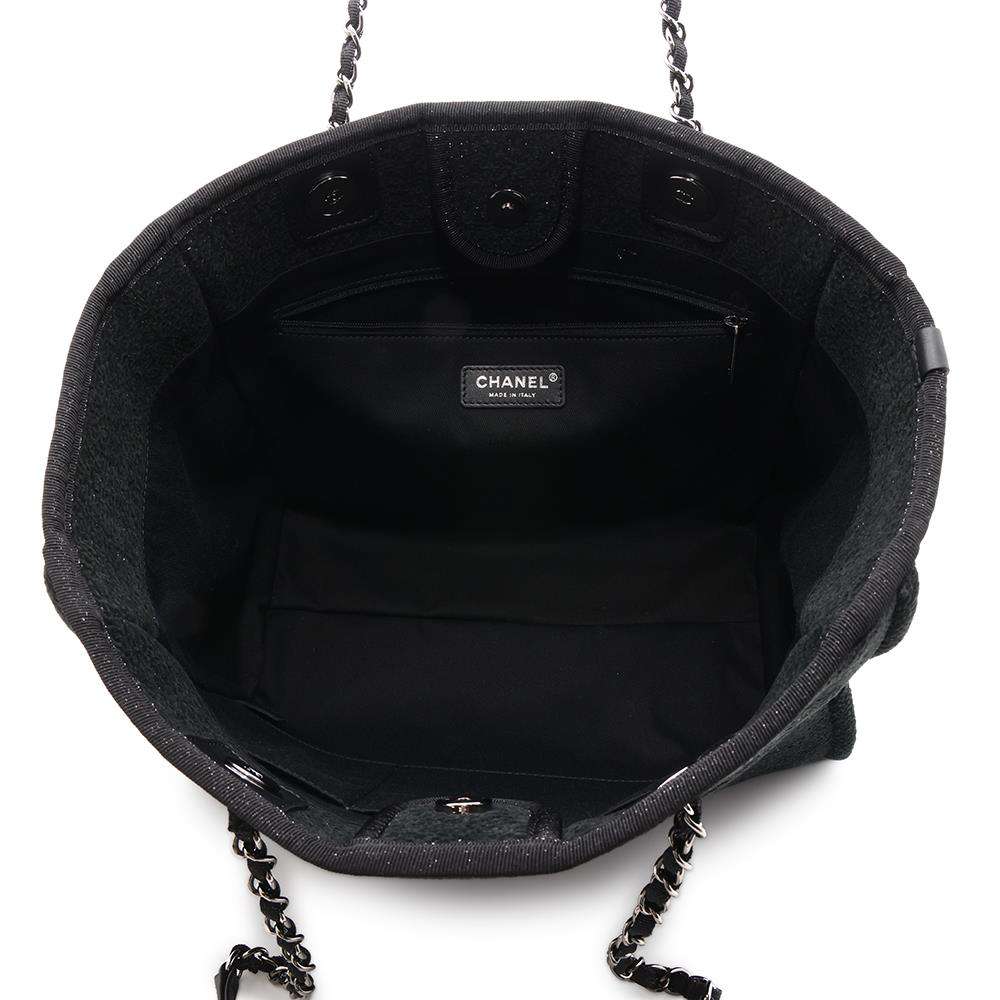 CHANEL Deauville ChainTote Bag Black Tweed Leather Size MM