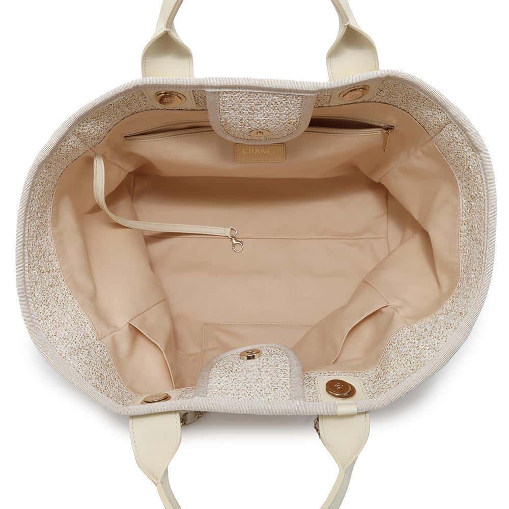 CHANEL Deauville 2WAYTote Bag Ivory/GoldA66941 Tweed Size GM