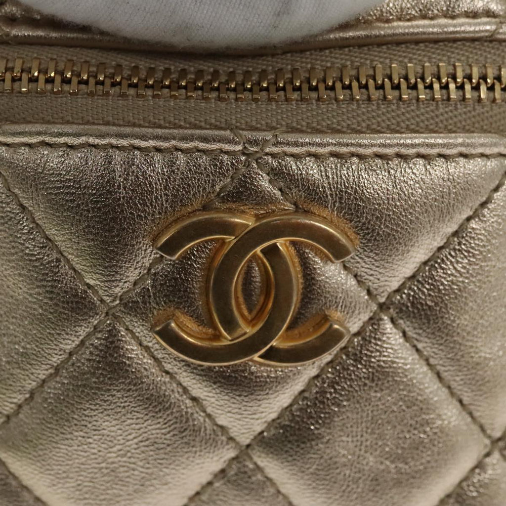 CHANEL Matelasse Chain Hand Bag Lamb Skin Gold CC 100060A