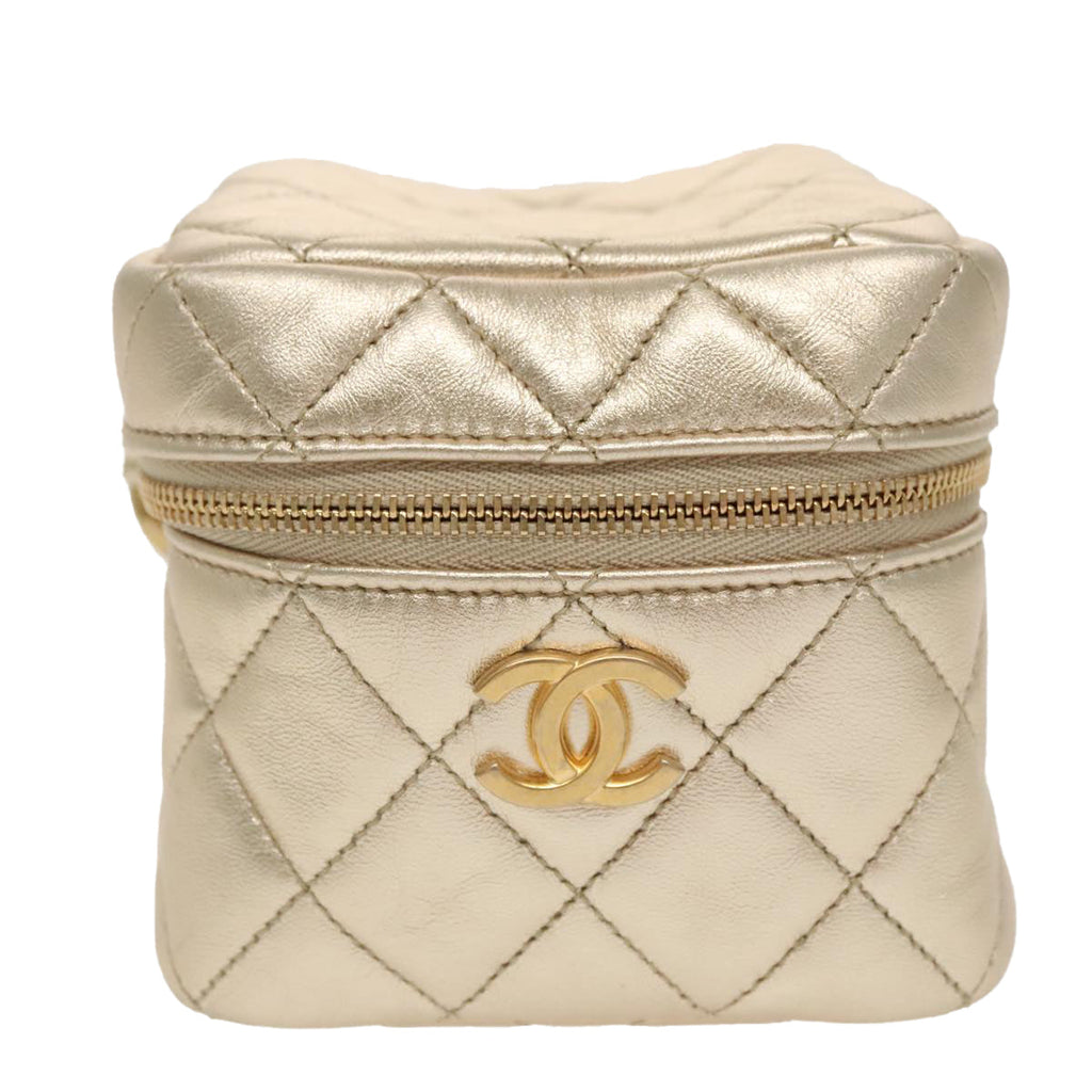 CHANEL Matelasse Chain Hand Bag Lamb Skin Gold CC 100060A