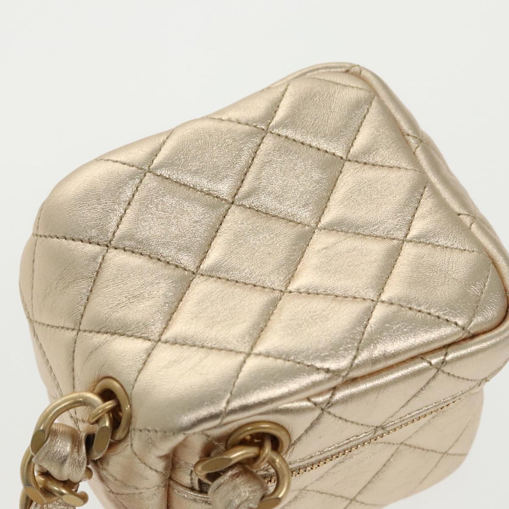 CHANEL Matelasse Chain Hand Bag Lamb Skin Gold CC 100060A