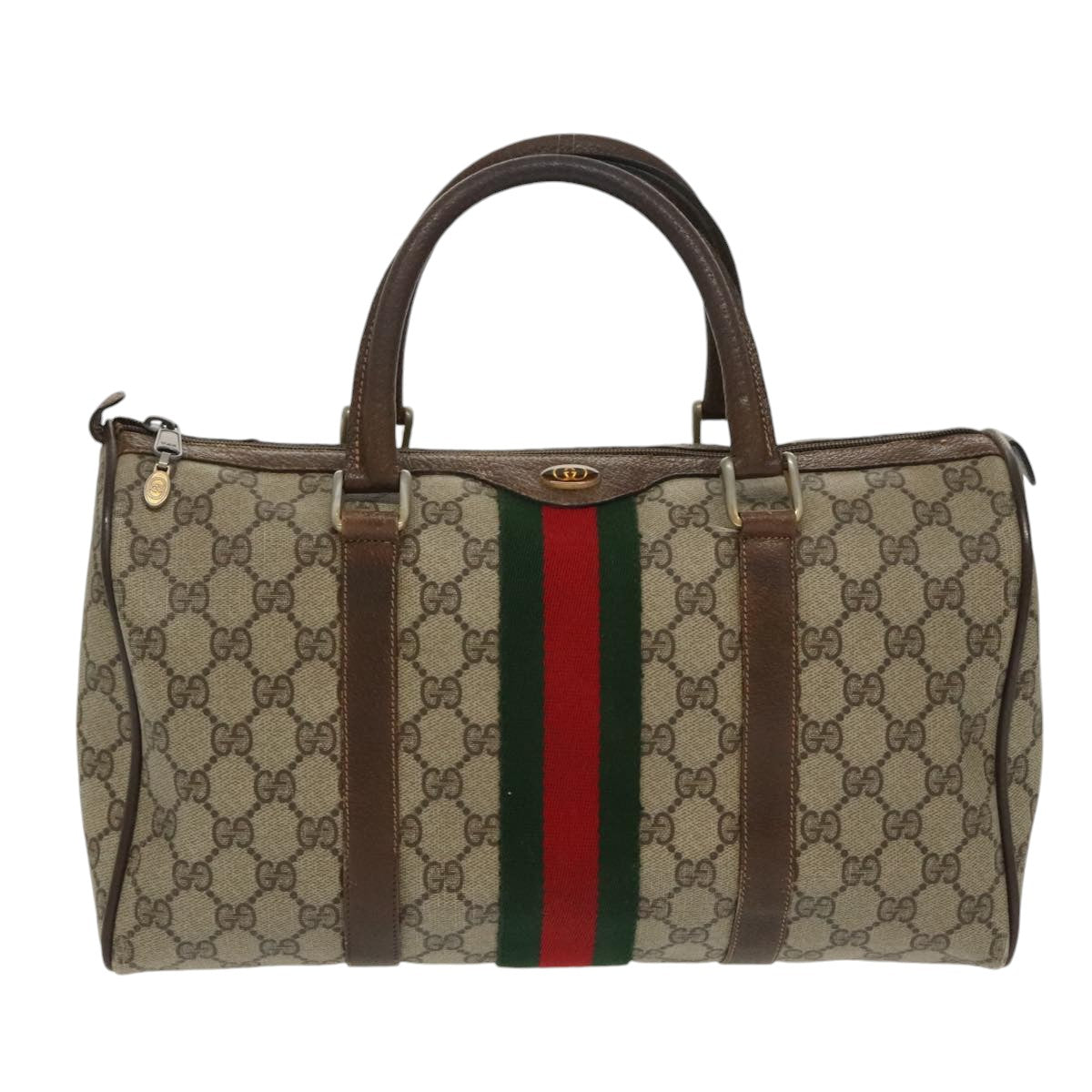 GUCCI GG Supreme Web Sherry Line Boston Bag PVC Beige Red 378 02 07 100064