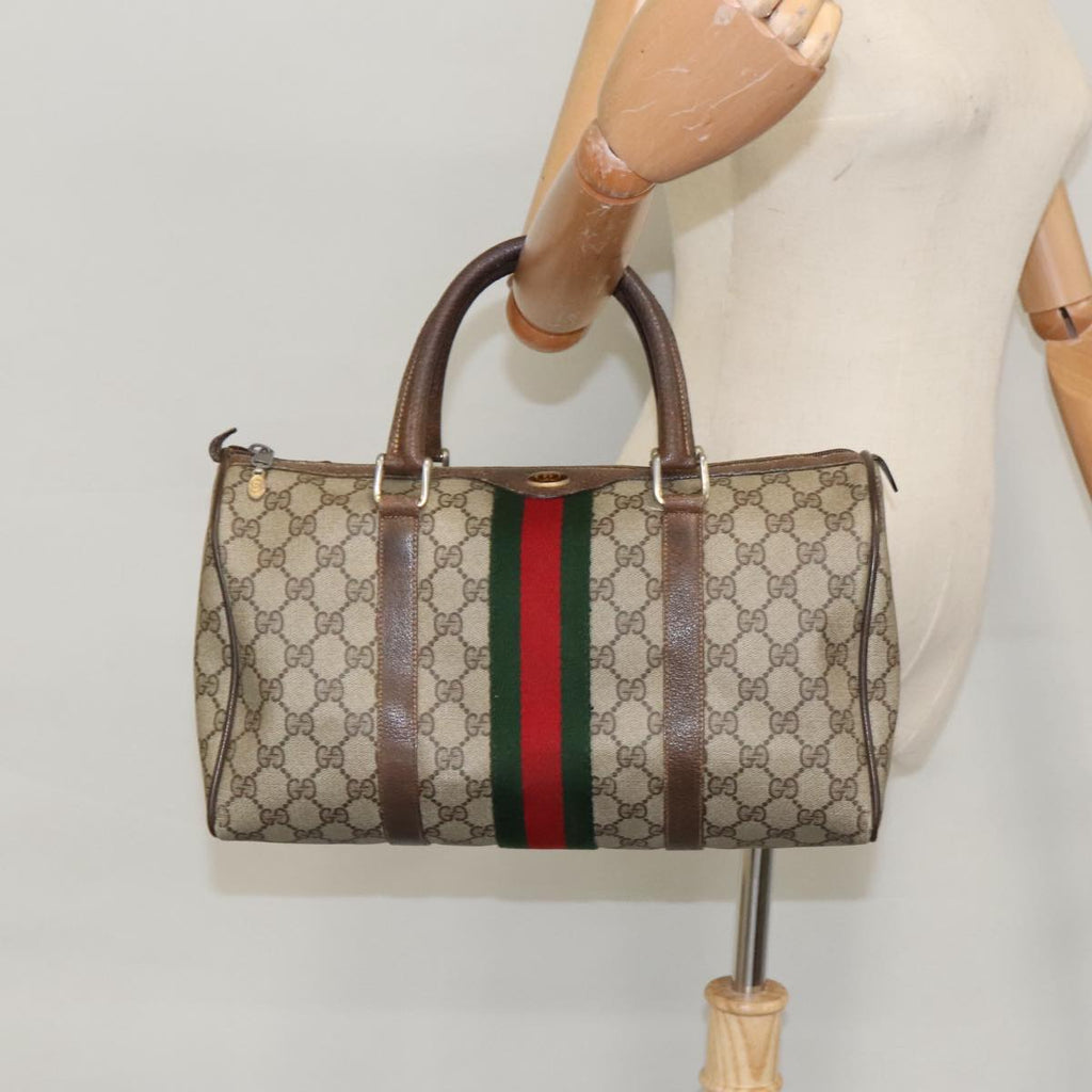 GUCCI GG Supreme Web Sherry Line Boston Bag PVC Beige Red 378 02 07 100064