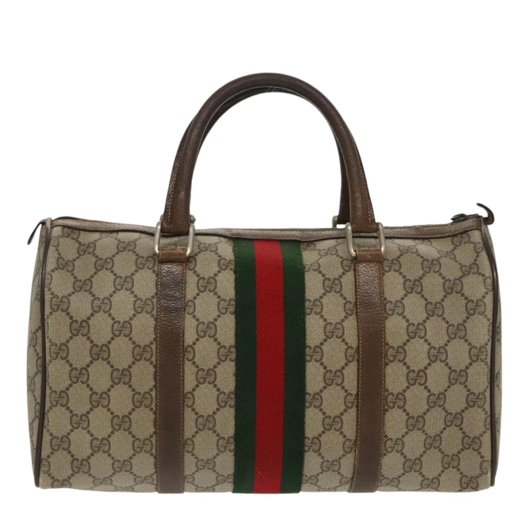 GUCCI GG Supreme Web Sherry Line Boston Bag PVC Beige Red 378 02 07 100064