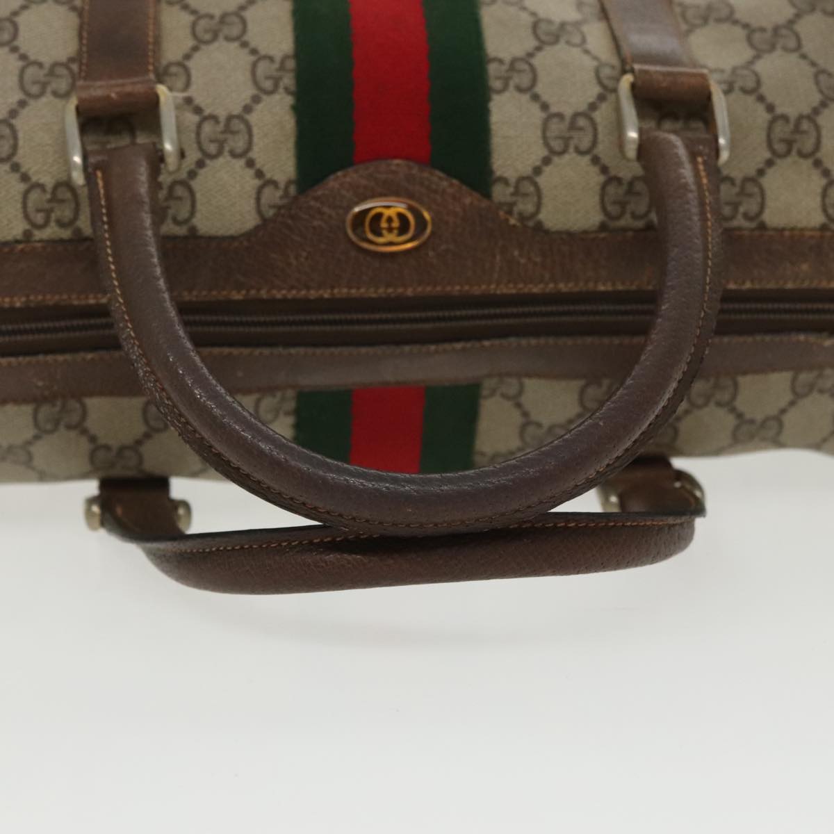 GUCCI GG Supreme Web Sherry Line Boston Bag PVC Beige Red 378 02 07 100064