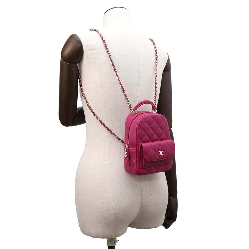 CHANEL 2way Backpack Shoulder Bag Fuschia PinkAP3753 Caviar Leather