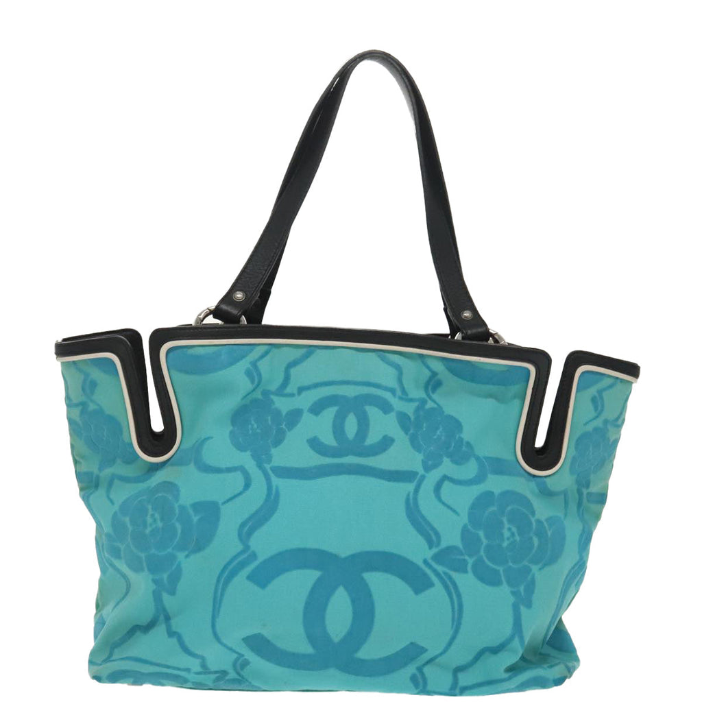 CHANEL Tote Bag Canvas Turquoise Blue CC 100096