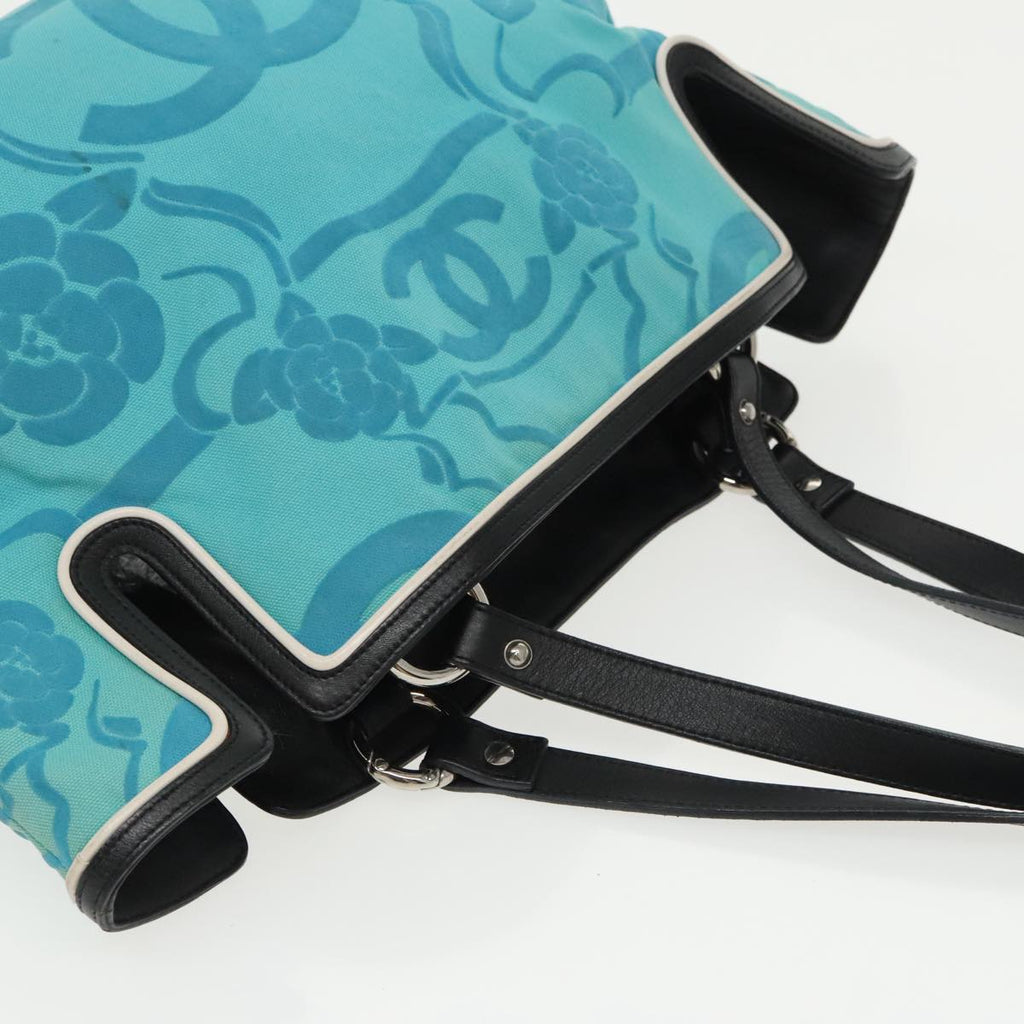 CHANEL Tote Bag Canvas Turquoise Blue CC 100096