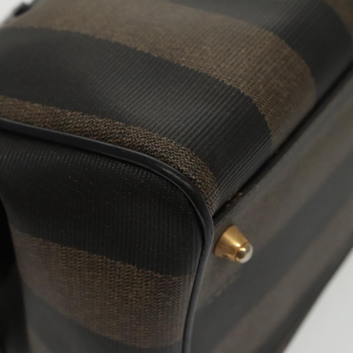 FENDI Pecan Canvas Hand Bag Brown Black gold 100100