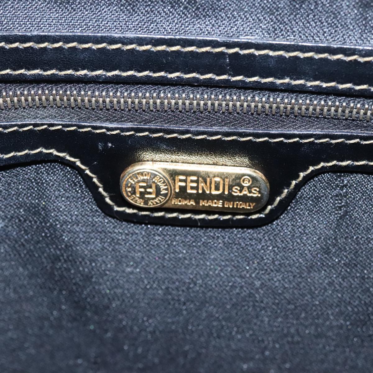 FENDI Pecan Canvas Hand Bag Brown Black gold 100100