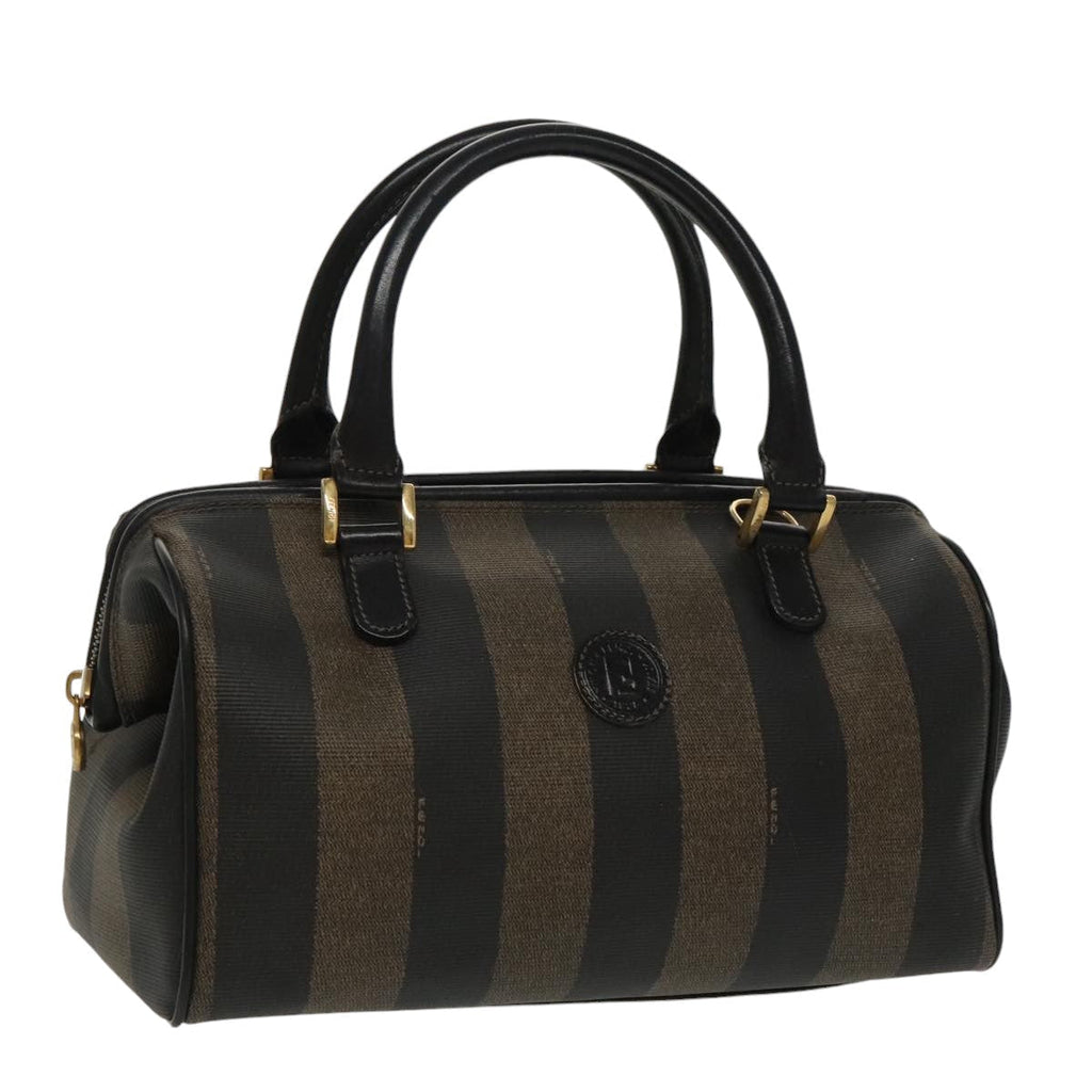 FENDI Pecan Canvas Hand Bag Brown Black gold 100100