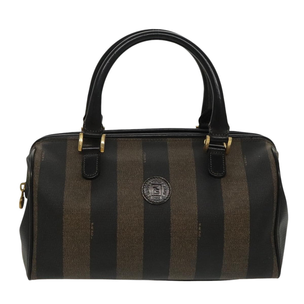 FENDI Pecan Canvas Hand Bag Brown Black gold 100100