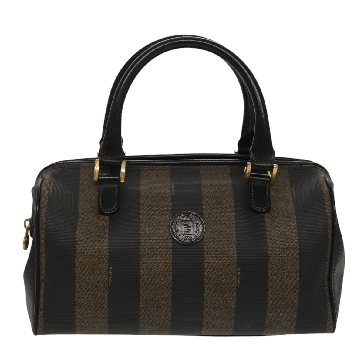 FENDI Pecan Canvas Hand Bag Brown Black gold 100100
