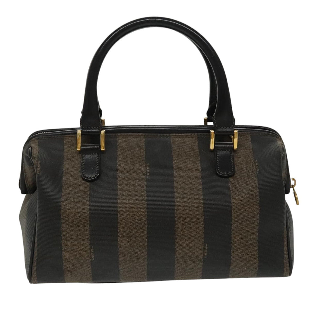 FENDI Pecan Canvas Hand Bag Brown Black gold 100100