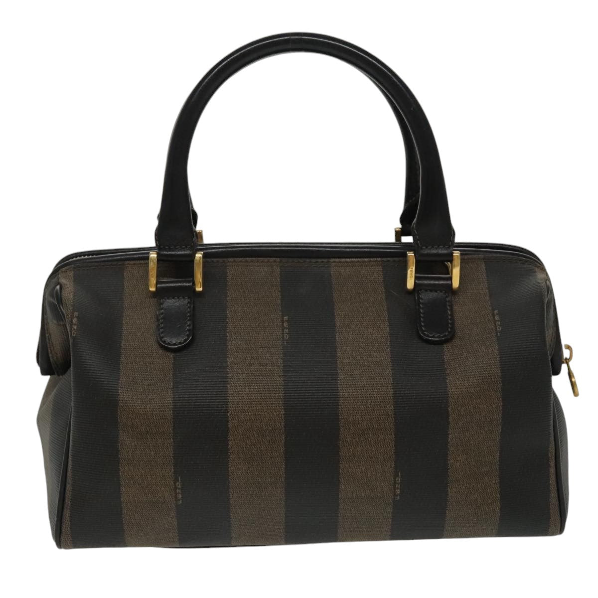 FENDI Pecan Canvas Hand Bag Brown Black gold 100100