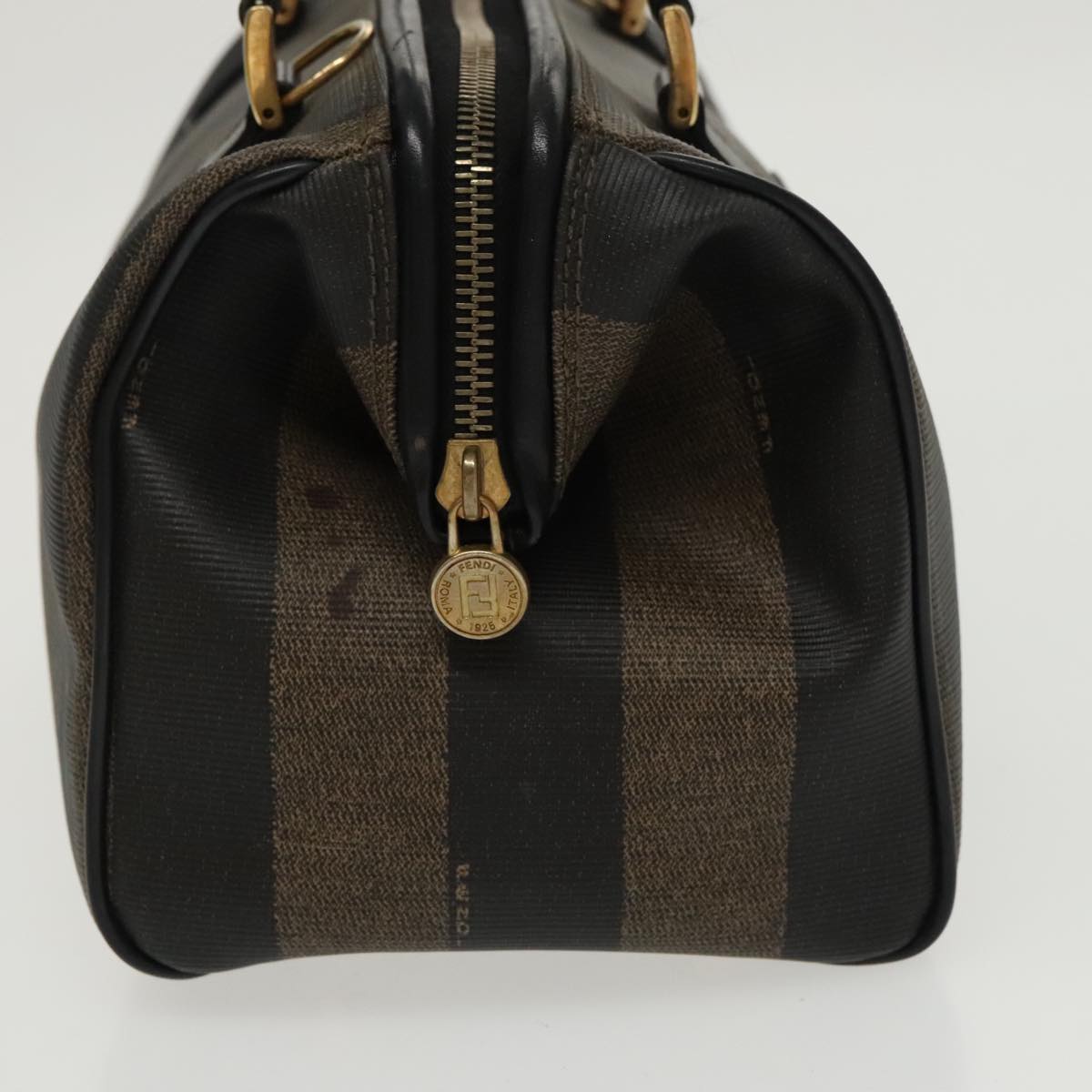 FENDI Pecan Canvas Hand Bag Brown Black gold 100100