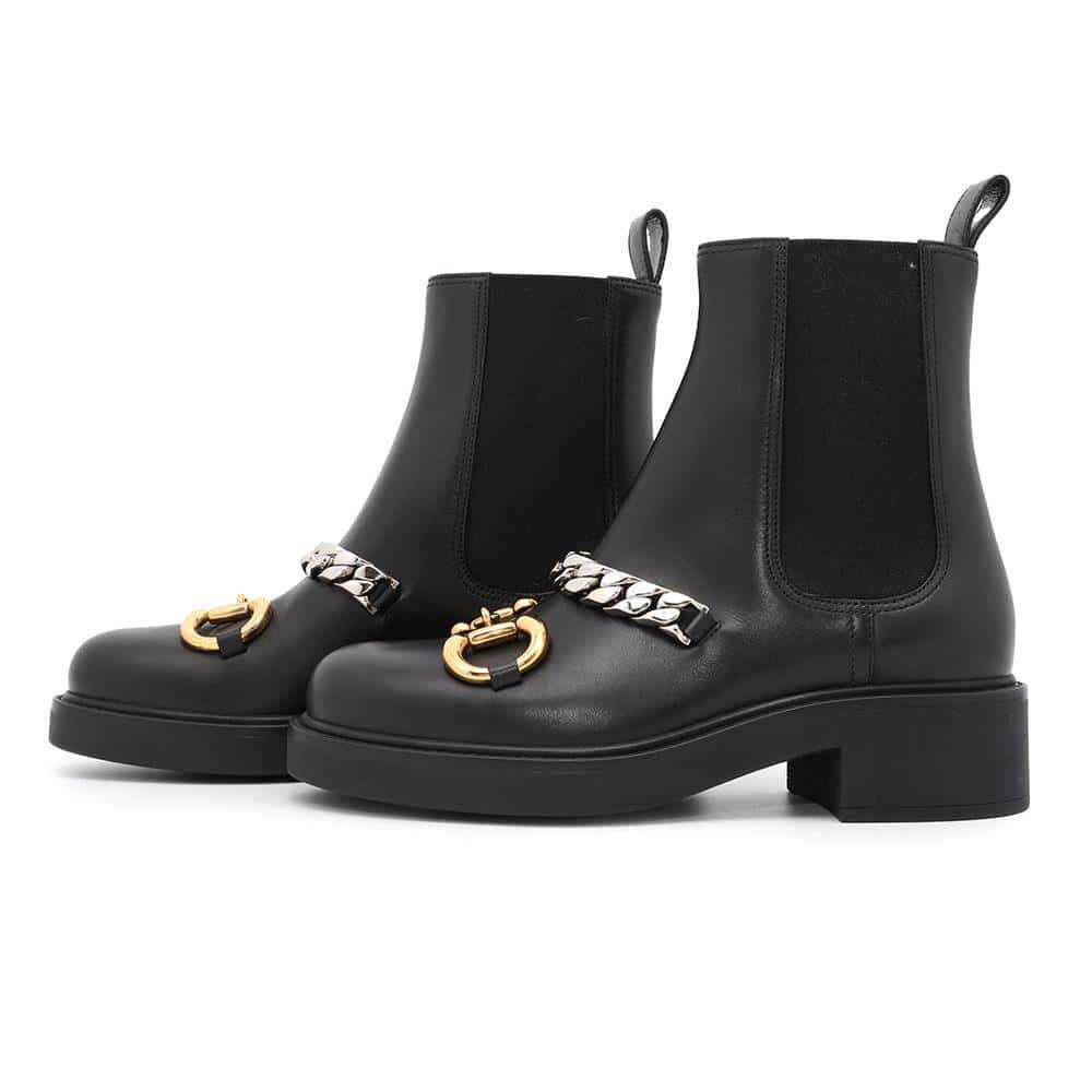 GUCCI ChelseaBoots with Horsebit Chain Black670393 Leather Size 34 1/2